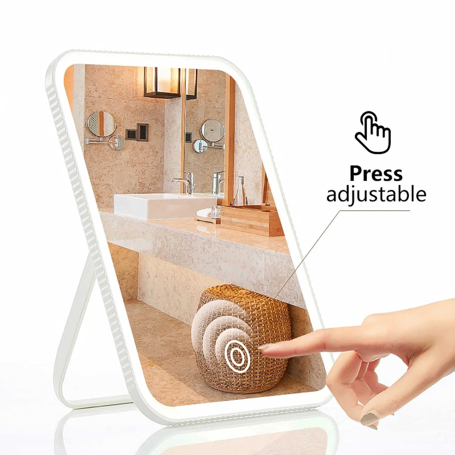 

Светодиодное зеркало для макияжа, сенсорный экран, 3-цветная подсветка, складное, перезаряжаемое, USB Travel