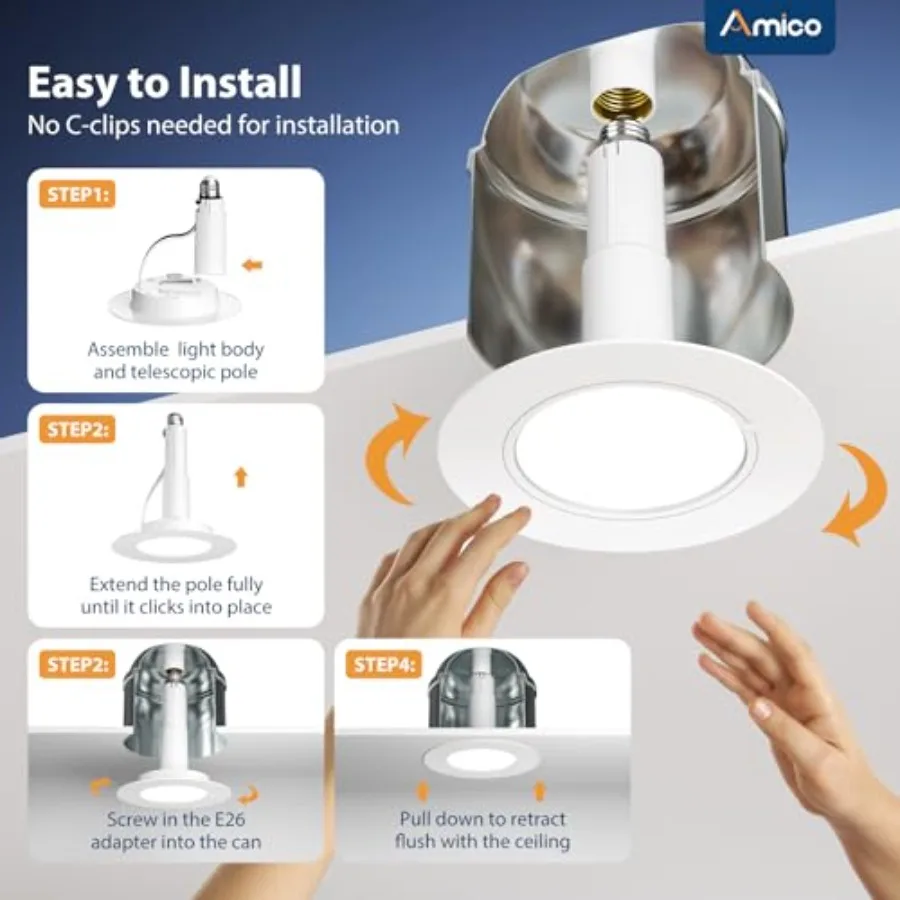 5/ inch 5CCT LED Recessed Lighting Pack W=100W 950LM Adjustable Can Lights 2700K/3000K/4000K/5000K/000K Selectable Dimmable IC