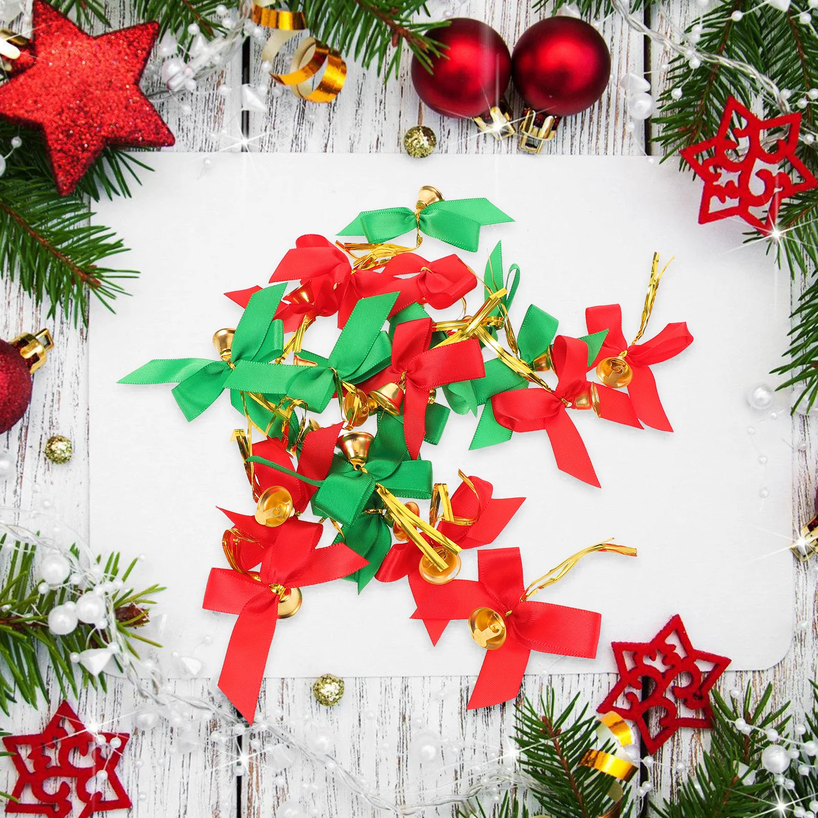 

20Pcs Christmas Hanging Decor Mini Bowknot Satin Ribbon Bows Jingle Bells for Wreath Garland Tree Wedding Bell Ornaments
