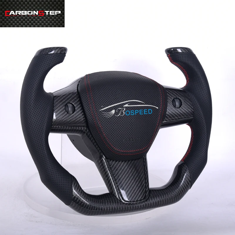 

New Style For Tesla Model X S 3 Y Yoke Plaid Full Black Leather F1 Carbon Fiber Car Steering Wheel Heating Upgrade Custom