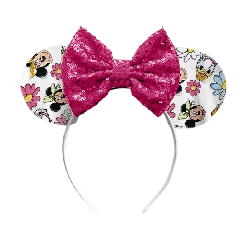 2024 New Style Mickey Minnie Ear Headband Sequin Bows Girl Kids Halloween Party Cosplay Hair Accessories Princess Hairband