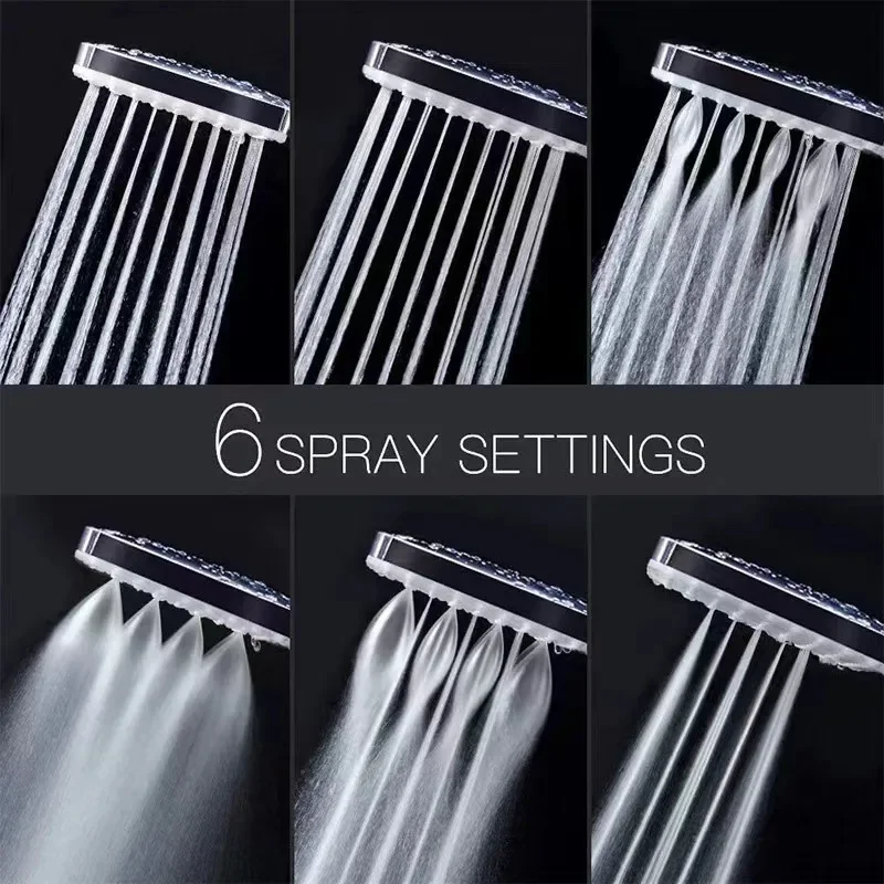 6 Spray Modes Square High Pressure Handheld Shower Head, Lever Control Pressure Boosting Showerhead