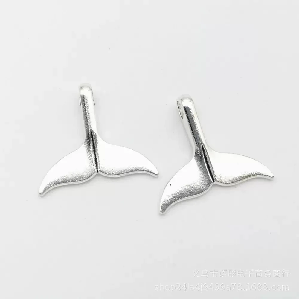 5/10pcs antique silver plated whale tail alloy pendants retro mermaid tail charms for necklace diy jewelry findings view 6