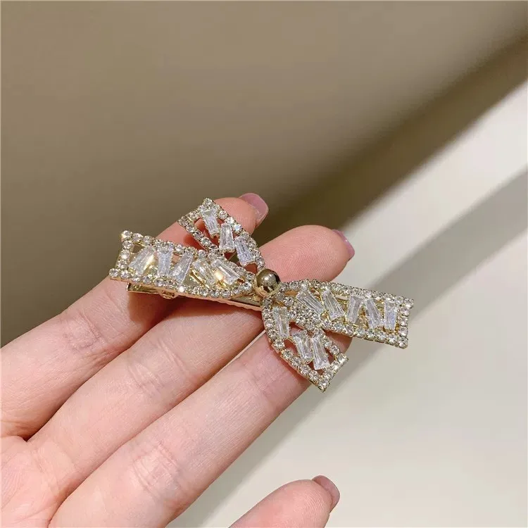 Fashion Zircon Cross Bow Tie Hair Clip Temperament Side Clip Back Head Duckbill Clip Super Fairy Women Hair Accessories