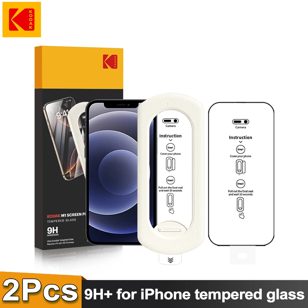 KODAK HD Perlindungan Film Pelindung Kaca Tempered, Pelindung Kotak Instalasi Bebas Debu, untuk iPhone12 13 14 15 16 Pro max