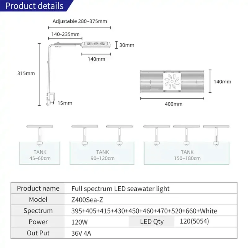 WEEKAQUA height adjustable high quality sunrise and sunset freshwater fish tank LED aquarium lamp Z400 Sea Led Light