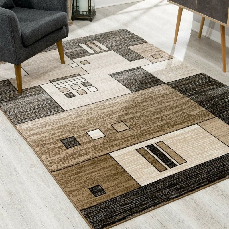 Modern Carpets for Bed Room Beige and Brown Geometric Runner Rug Bedroom Home Decor