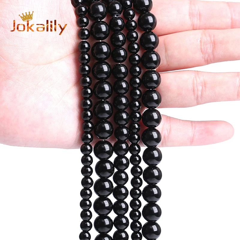 A+ Natural Black Agates Stone Beads For Jewelry Making Round Loose Spacers Beads Diy Bracelets Necklaces 15\