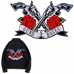 Double Guns N Roses Patch Rock Band Embroidered Applique Iron-on Jacket DIY Fashion Stickers Punk Clothes Decorative Accessories