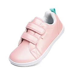 Boys Girls Wide Toe Barefoot Shoes Kids Minimalist Fashion Sneakers Lightweight Hook Loop Artificial Leather Walking Flats