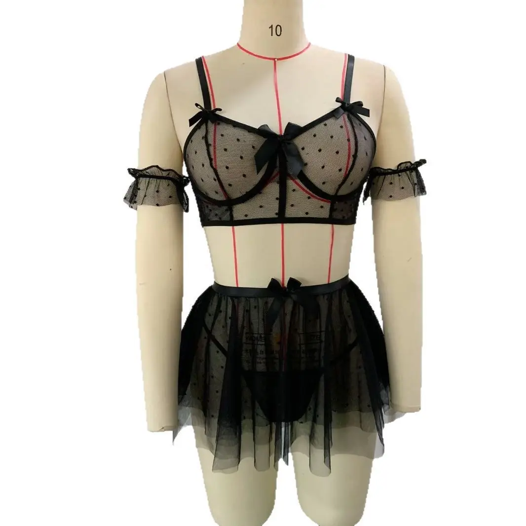 

New Ultra-thin Lace Mesh See-through Lightweight And Breathable Butterfly Strap Underwire Lace Sexy Lingerie IVF6