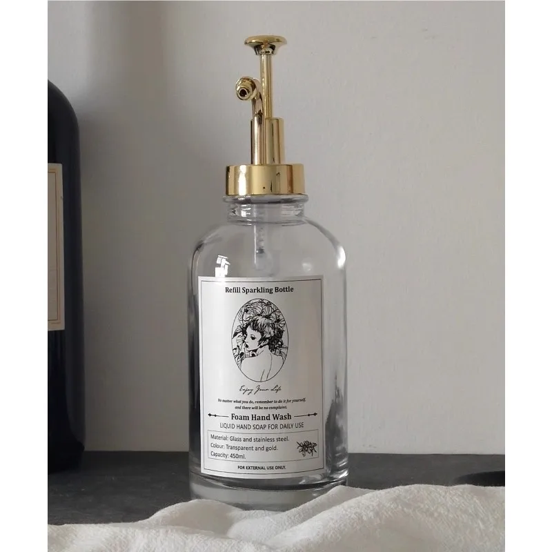 Soap Dispenser Set with Labels Funnel 450ml Reusable Glass Bottle Dispenser Clear Coffee Syrup Bottle Transparent Bottle