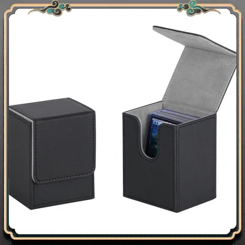 

ASMA-1Set 550+ Card Deck Case For Trading Cards Magnetic Card Storage Box Top Side-Loading Deck Case Game Cards Box Black PU