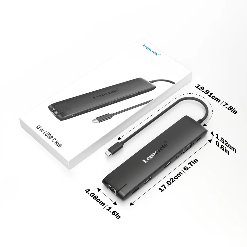 Lemorele TC96 USB Hub 3.0 محطة إرساء Type-C إلى 4K HDMI RJ45 PD 100W 3.5mm SD & TF USB 3.1 لأجهزة الكمبيوتر المحمول windows MacOS lenovo #6