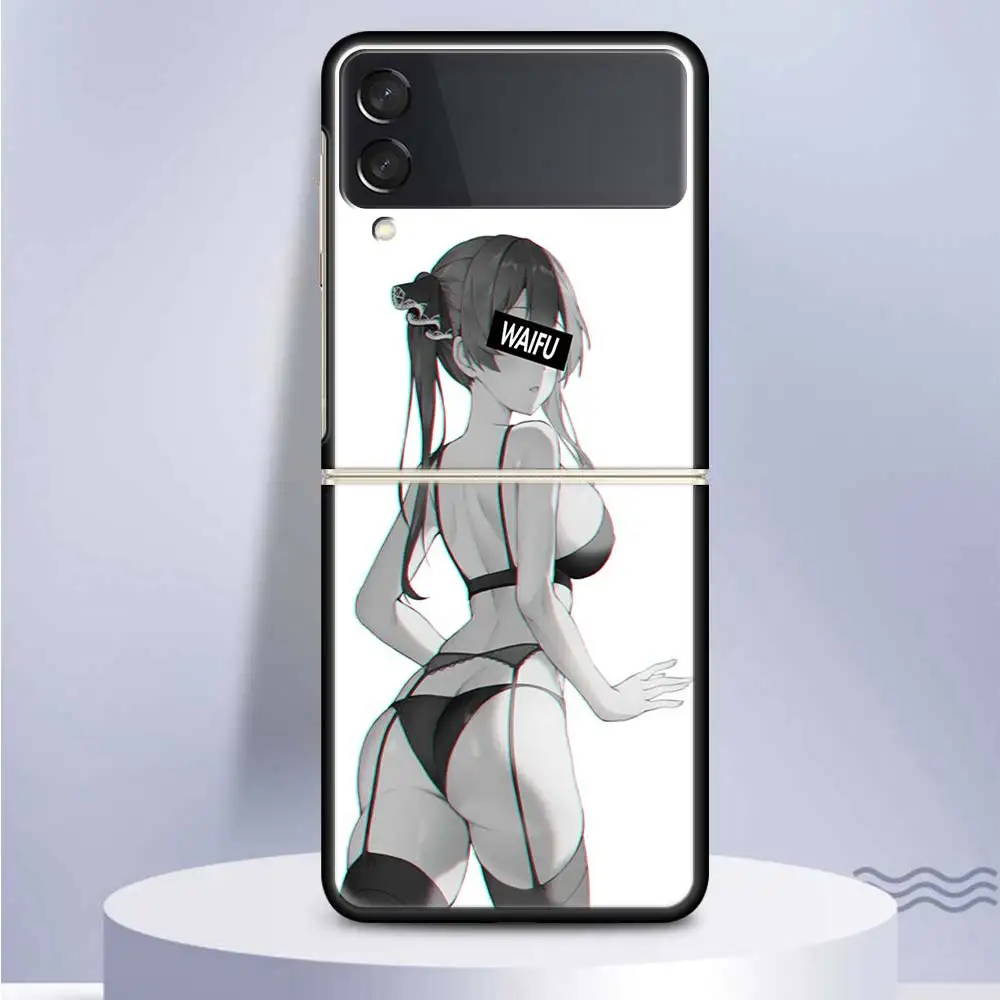 Sugoi Senpai Anime Waifu Sexy Girl Hard PC Clear Phone Case Cover for Samsung Galaxy Z Flip 5 4 3 5G Flip3 Flip4 Flip5 Customize