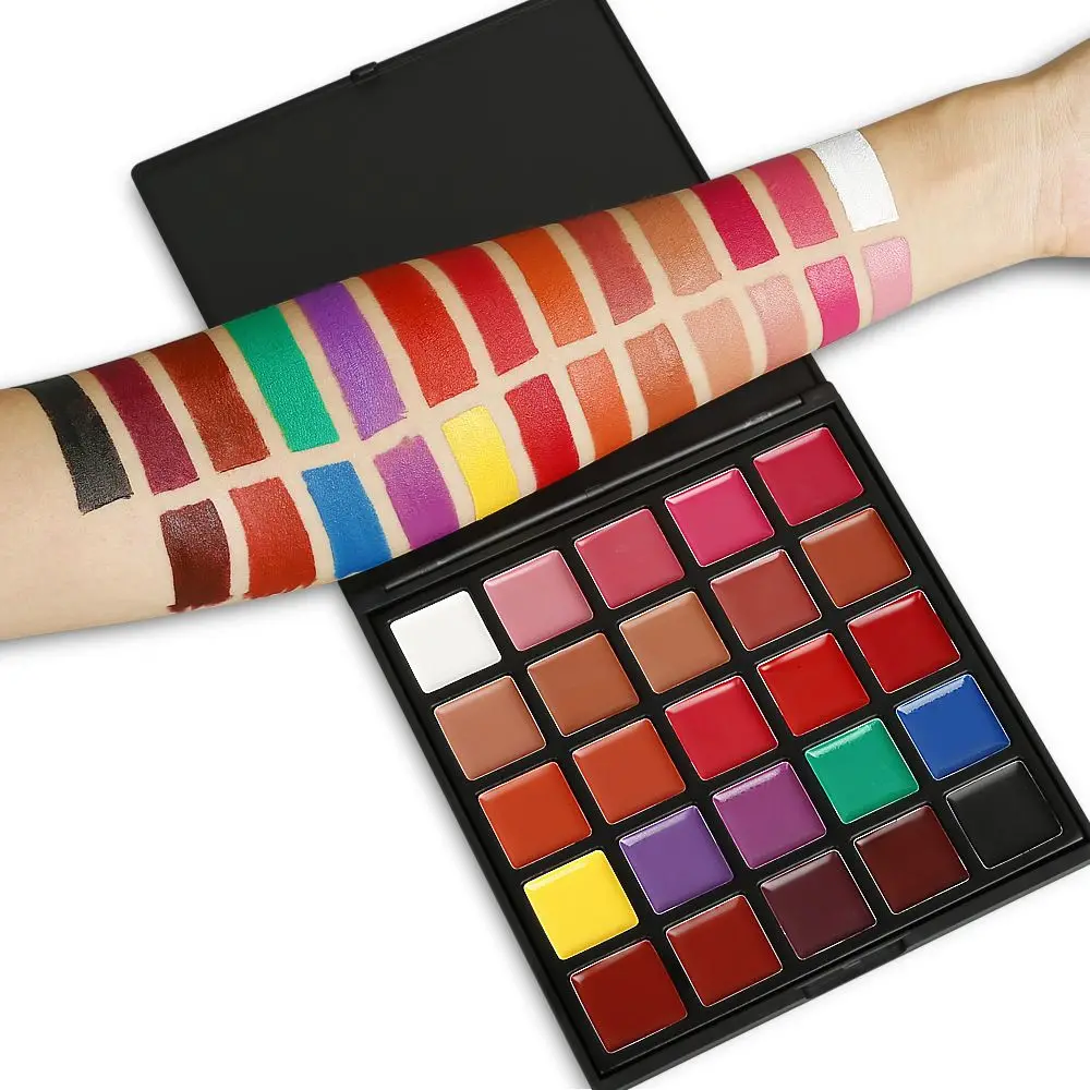 Paleta de pintalabios resistente al agua, 25 colores brillantes, púrpura, larga duración, maquillaje de labios, herramientas cosméticas, brillo de labios mate