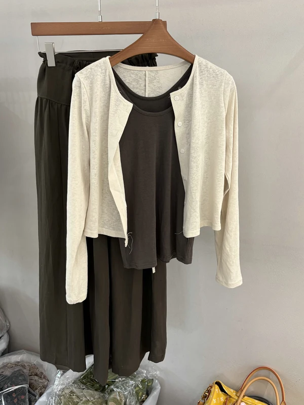 

Korean Style Ice Silk Sun Protection Cardigan Vest Belted Casual Pants Women's Three-Piece Set Summer Fashion Outfit