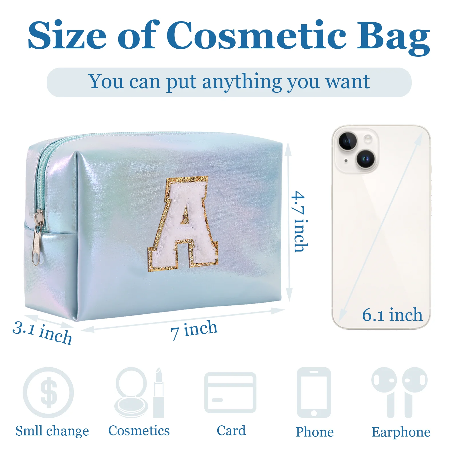 ส่วนบุคคลกระเป๋าแต่งหน้าเริ่มต้น,Letter Zipper กระเป๋าเครื่องสําอางสําหรับสตรี,Preppy กระเป๋าแต่งหน้า,กระเป๋าแต่งหน้า,กระเป๋าเดินทางแต่งหน้า