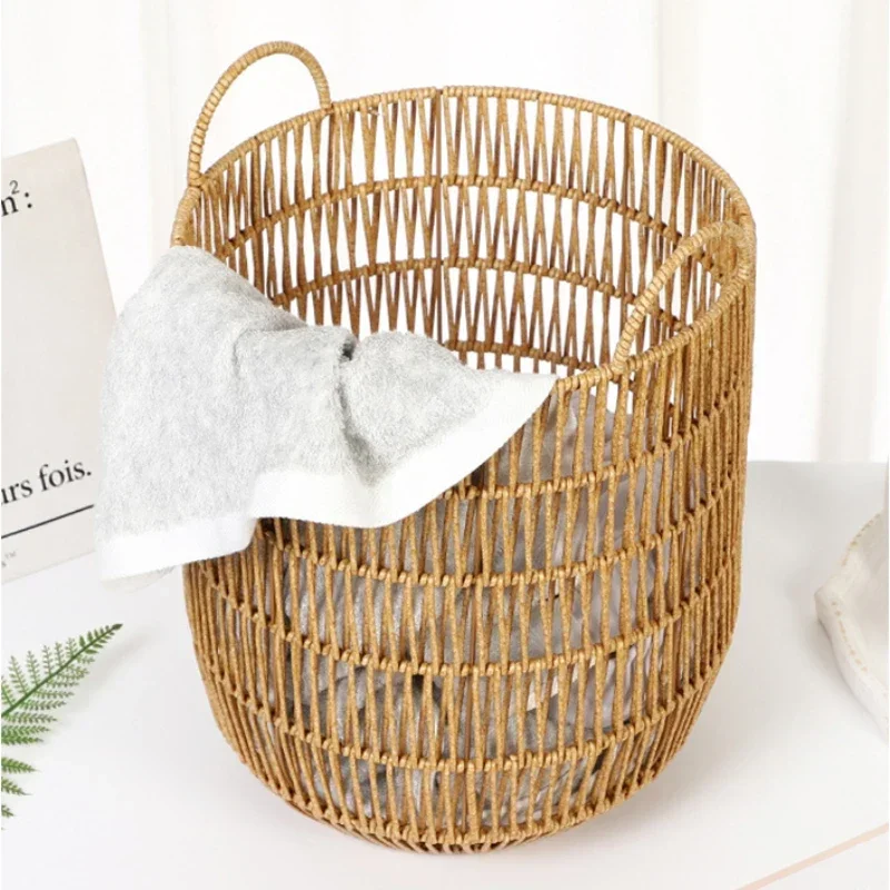 Natural Rattan Woven Storage Basket, Breathable Hollow Design, Multi-Scene, Bathroom and Laundry Organizer, Eco-Friendly