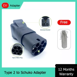 16A Type 2 EV Station Male Plug to Schuko Socket 220V AC For Electric Device Power Supply