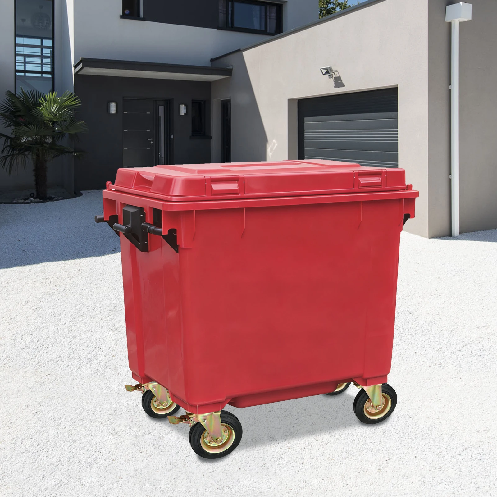 Black Galvanized Steel Heavy Universal Wheel 200mm Rubber Wheel with Brake 8-inch Caster 4 Pack