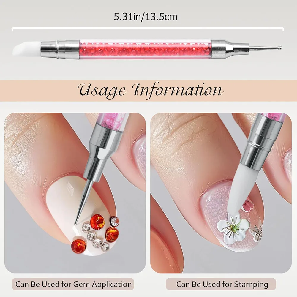 5종 세트 양면 네일 아트 펜 멀티 플라워 만들기 실리콘 브러쉬 아크릴 라인스톤 핸들 조형 도트 페인팅