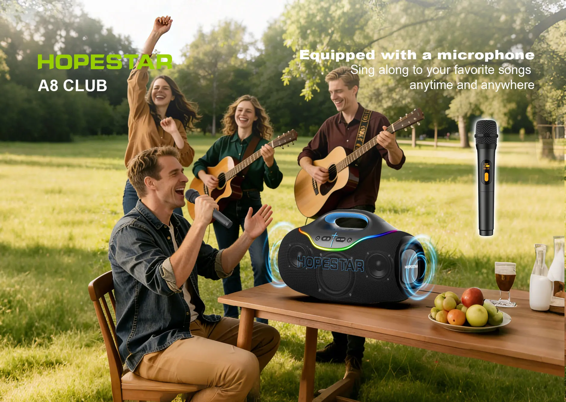 NEW ARRIVAL HOPESTAR A8 CLUB 220W Portable Bluetooth5.3 Karaoke Boombox IPX6 Waterproof RGB LED Lights Wired Mic Home Theatre