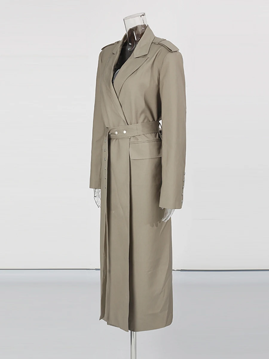 CHICEVER Khaklgray Spliced Sashes Office Lady Jacket Female Lapel Long Sleeve Streetwear  Women's Jackets Autumn Style Fashion