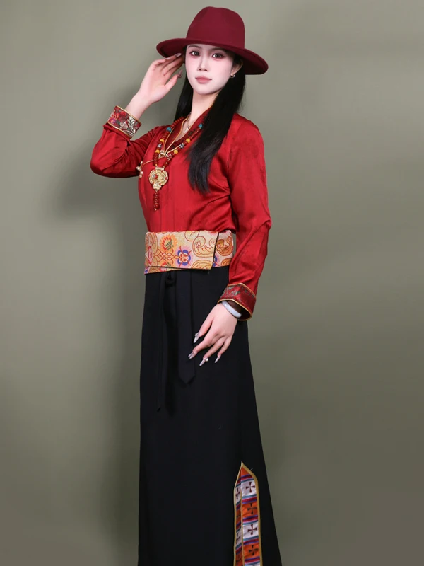 

New Ethnic Sle Women's irt Set Traditional Tibetan Clothing Spring Summer Autumn Winter Faionable Stage Performance Dre...