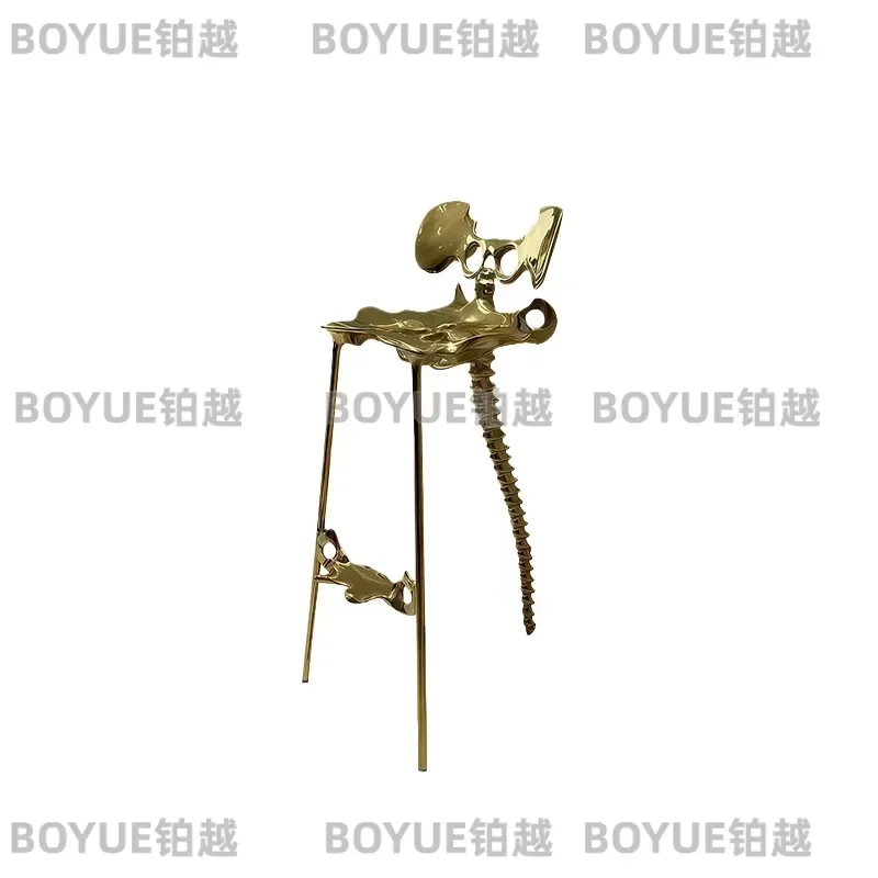 Luxury Brass Bar Stool Alien Art Bone Design High Chair Modern Villa Home Decor Furniture Unique Skeleton Seat Stylish