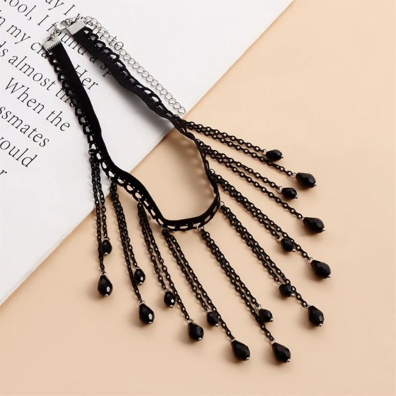 Y2k Dangling Fringe Necklace Water Drop Long Tassels Necklace Accessory