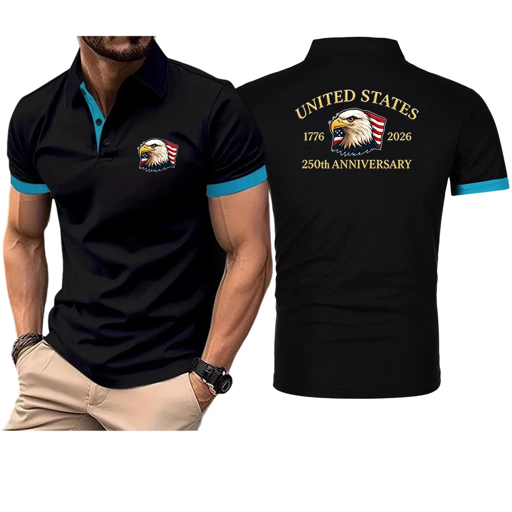 USA 250th Anniversary Eagle Quick Drying Short Sleeved Polo T Shirt Brand Breathable Lapel Sports Short Sleeved 8-Color Large