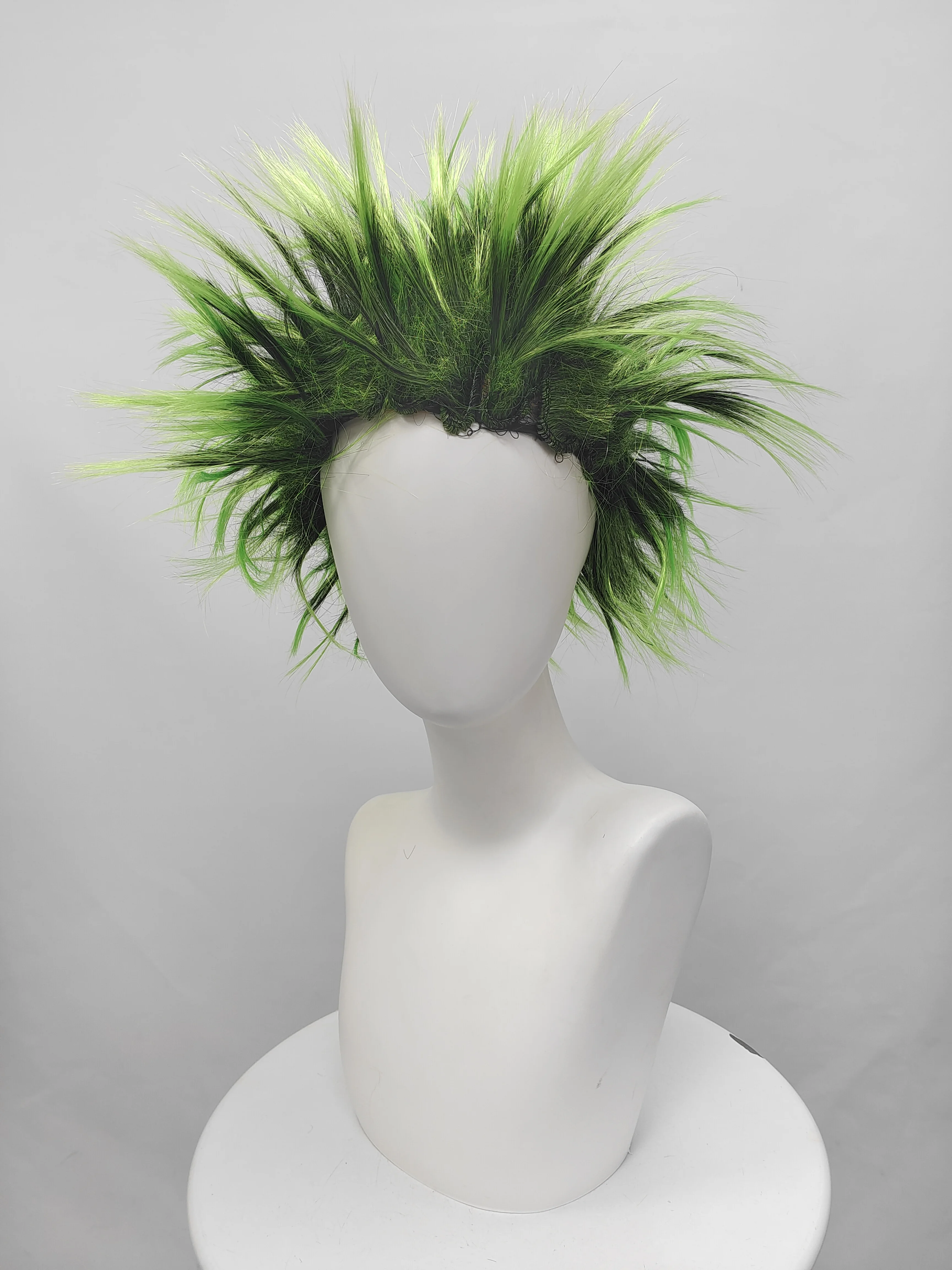 Black Ombre Green Spiky Synthetic Mohawk Wig, Punk Rock Style for Halloween Cosplay and Carnival Party Costume image 2