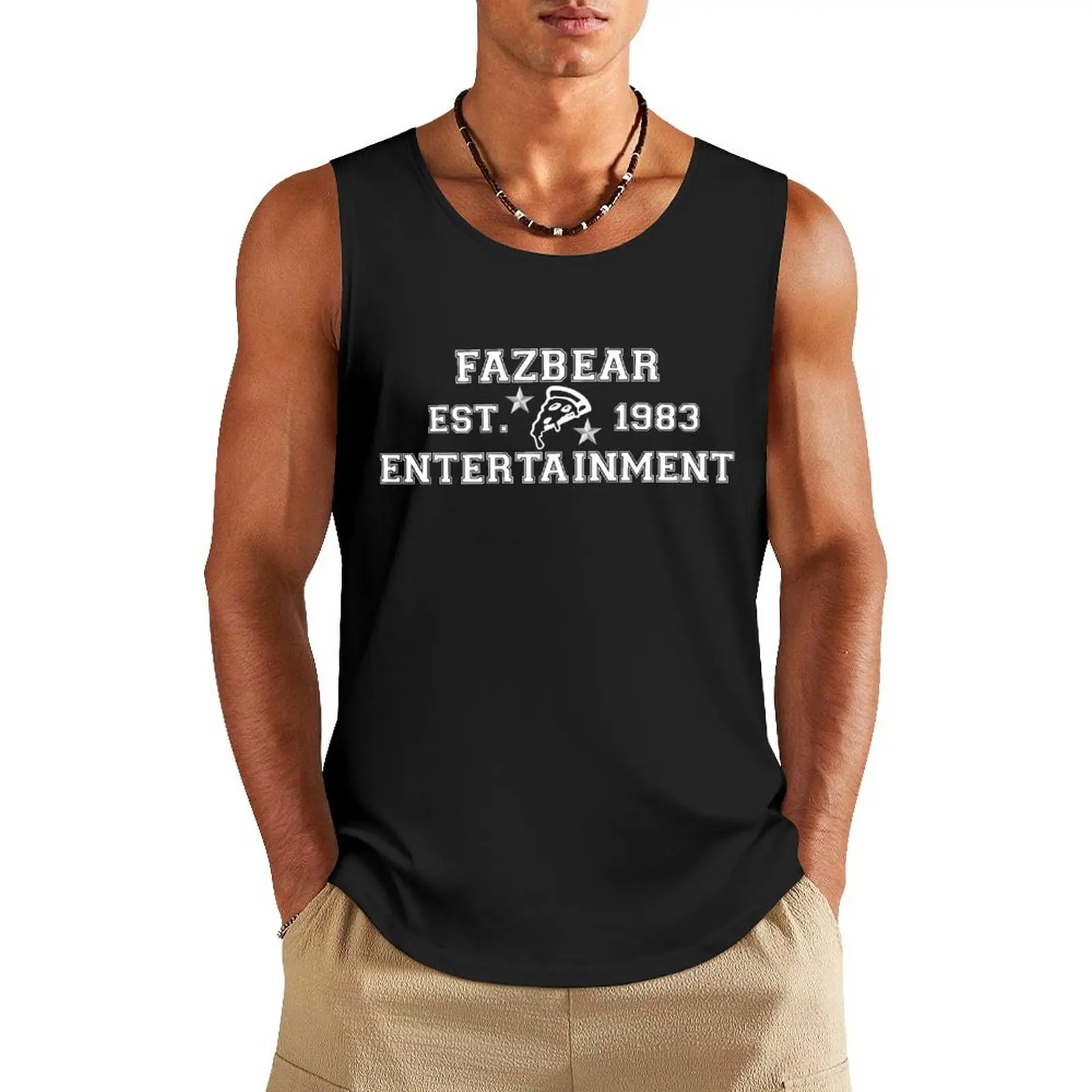 Fazbear Entertainment Varsity (White) Tank Top Gym wear t shirt men gym clothing