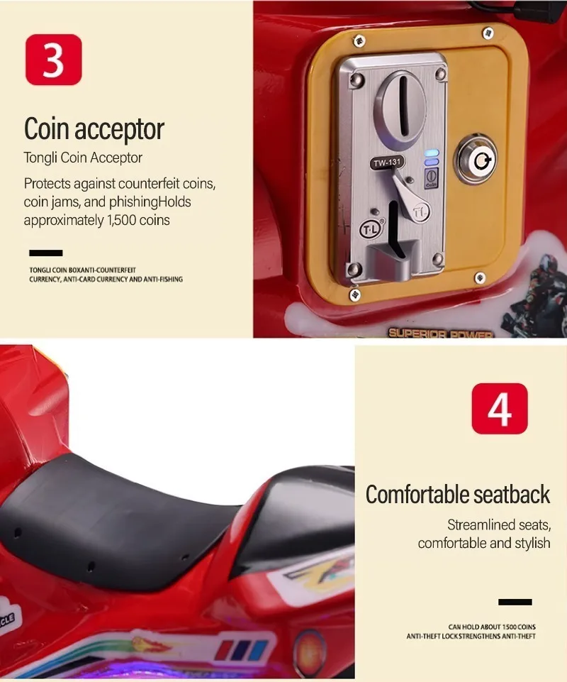 Car Racing Motorcycle Simulator Arcade Game Machine for Kids Coin Operated English Customizable Child Friendly Metal