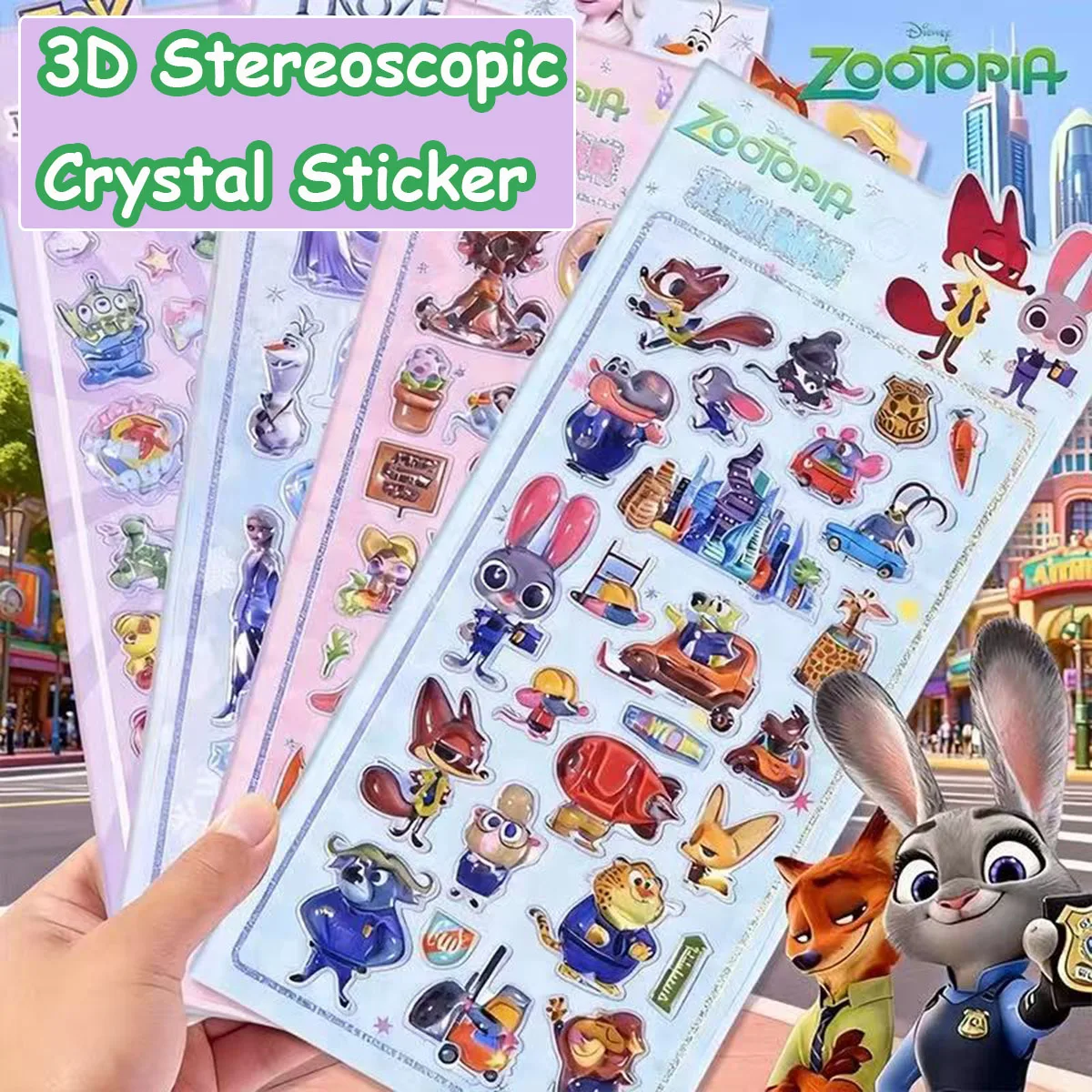 

Zootopia 3D Crystal Sticker Cute Judith Nick Stationery Paster Kids Notebook Luggage Box Decor Classic Gift