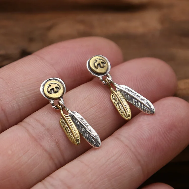 sterling silver ornament flying eagle feather inlaid copper women's fashion stud earrings personalized earrings auricular needle