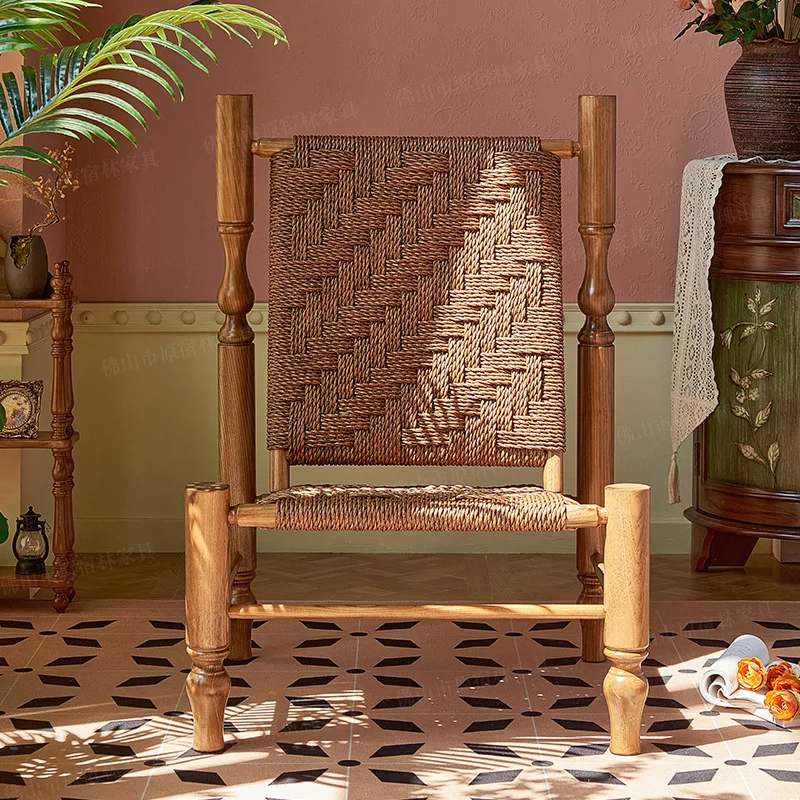 Medieval rattan seat weaving characteristic sofa chair leisure bed and breakfast hotel balcony