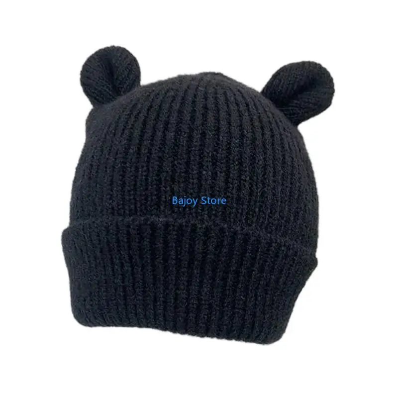 

63HE Bear Baby Hat with Ears Autumn Winter Knitted Kids Bonnet Hat Soft Warm Infant Beanie for Newborn