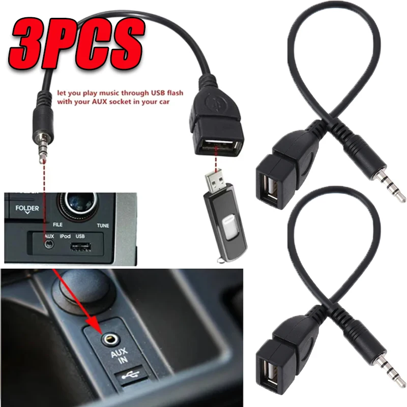 3.5mm Mp3 Data Transfer Cable with Decoder Adapter  USB Audio Jack Adapter Male Round To USB Port Plug Car Interior Accessories