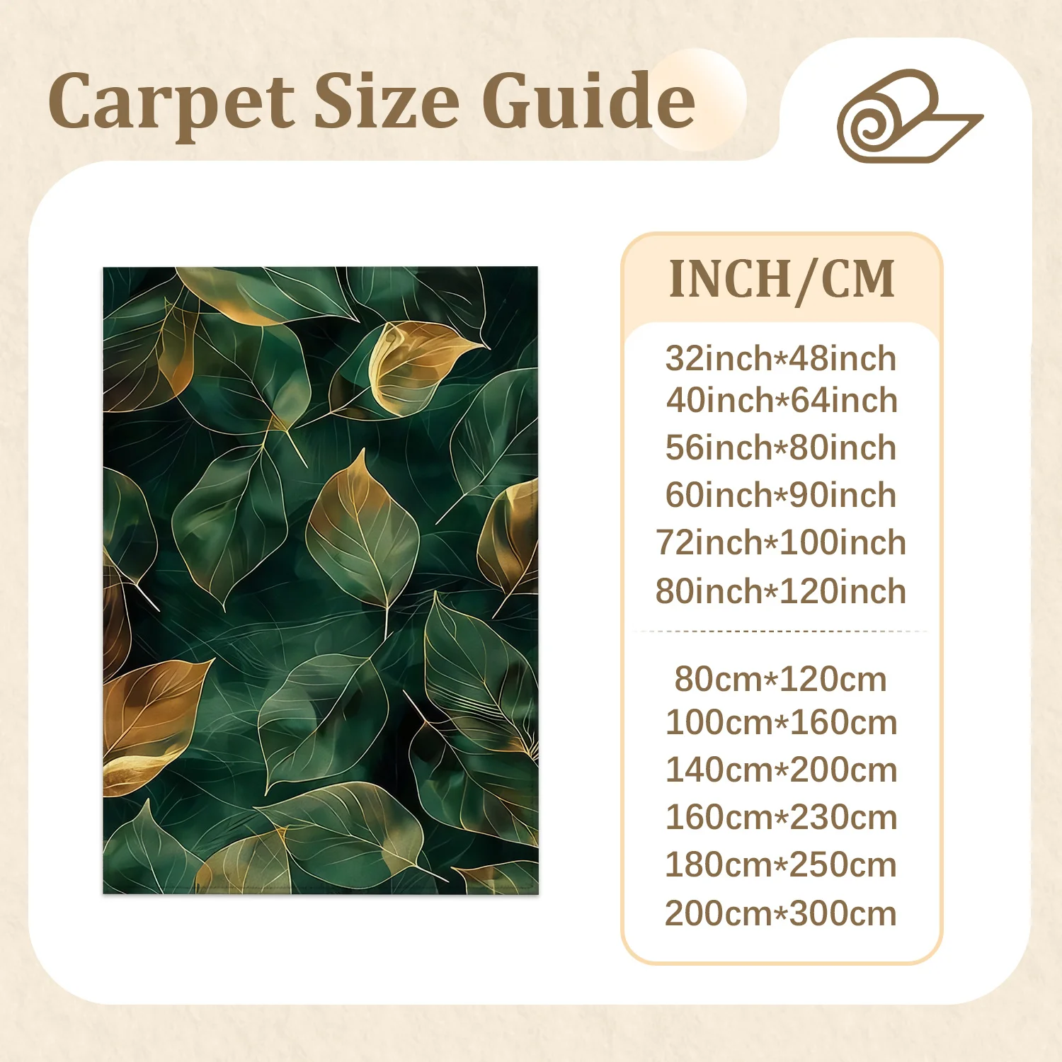 Large Indoor Area Rug, Soft Velvet Low Pile with Non-slip Dotted Backing, Machine Washable Emerald Green Gold Leaf Pattern Area Rug for Living Room Bedroom Home Decor