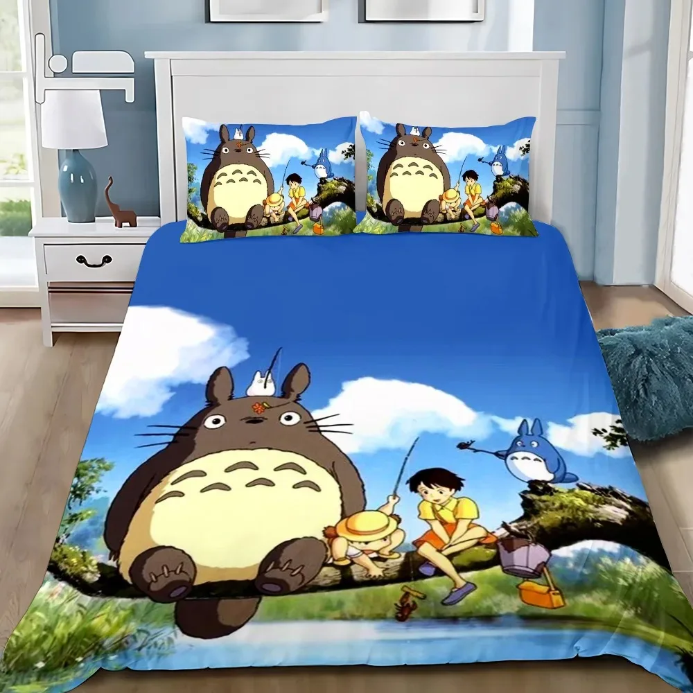 Anime Duvet Cover Pillowcase Bedding Set T-TotoroS Kawaii Adult Boy Girl Bedroom Decoration Children Single Double Large Size