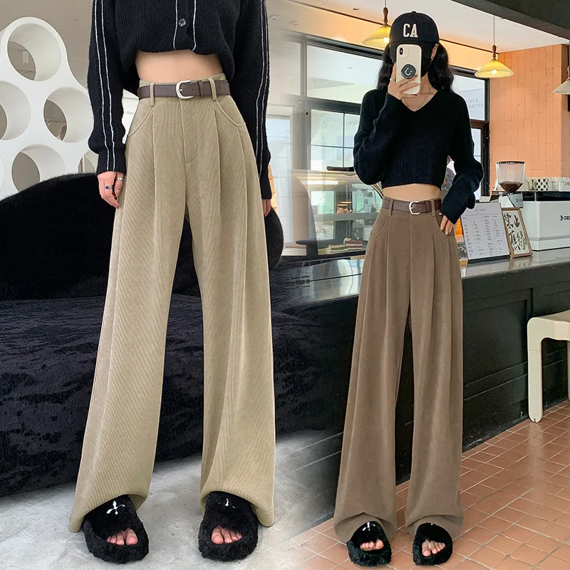 

Harajuku Fashion Casual Corduroy Pants Chenille Wide Leg Pants Temperament Comfortable Commuter High Waist Vertical Mopping Pant