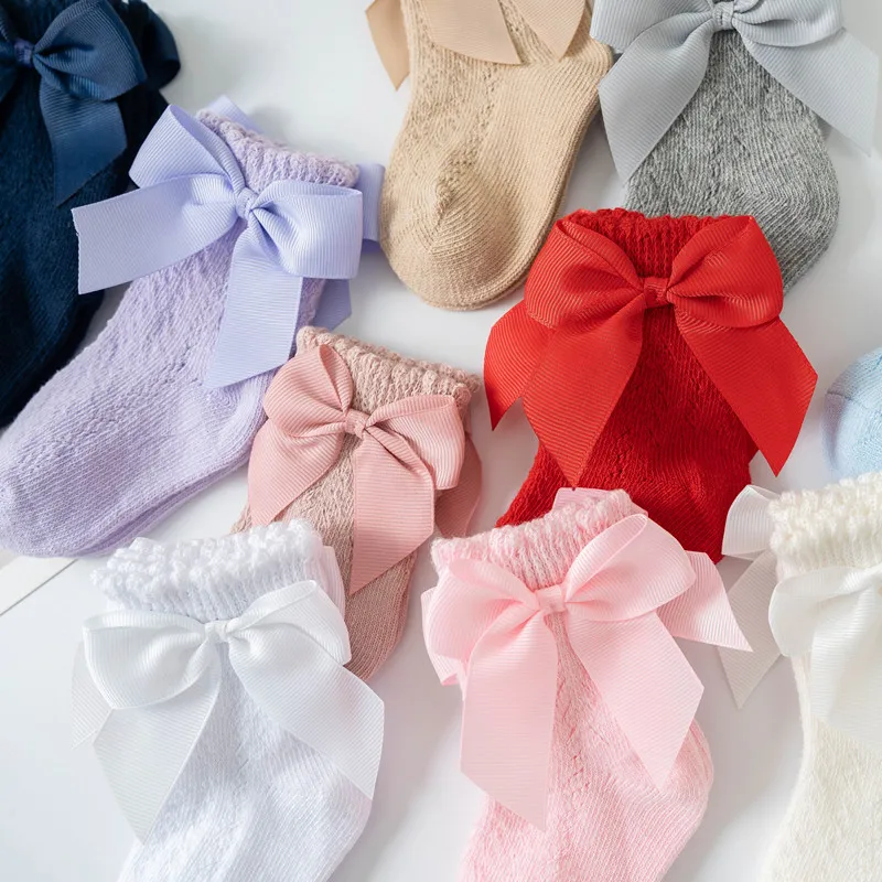 Summer Baby Girls Socks Big Bows Breathable Children Short Sock Hollow Toddlers Kids Cotton Princess Cute Socks For 0-8Years