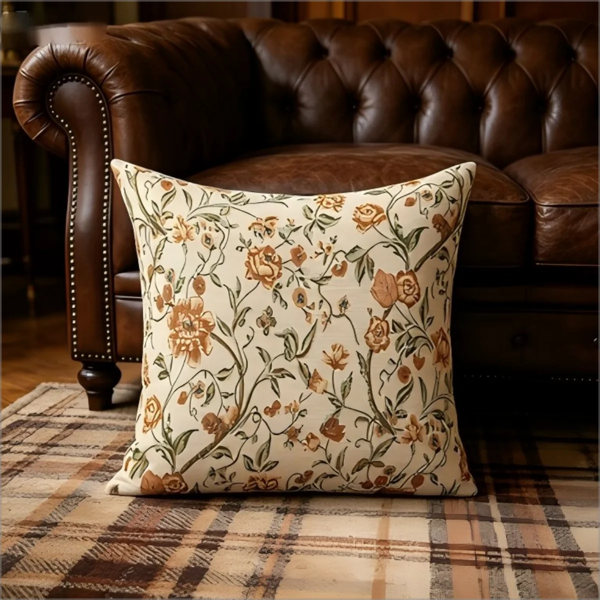 Vintage Terrakotta-Rosen-Druck Kissenbezug, Cottagecore Blumen- und Botanik-Motiv Dekorativer Bezug