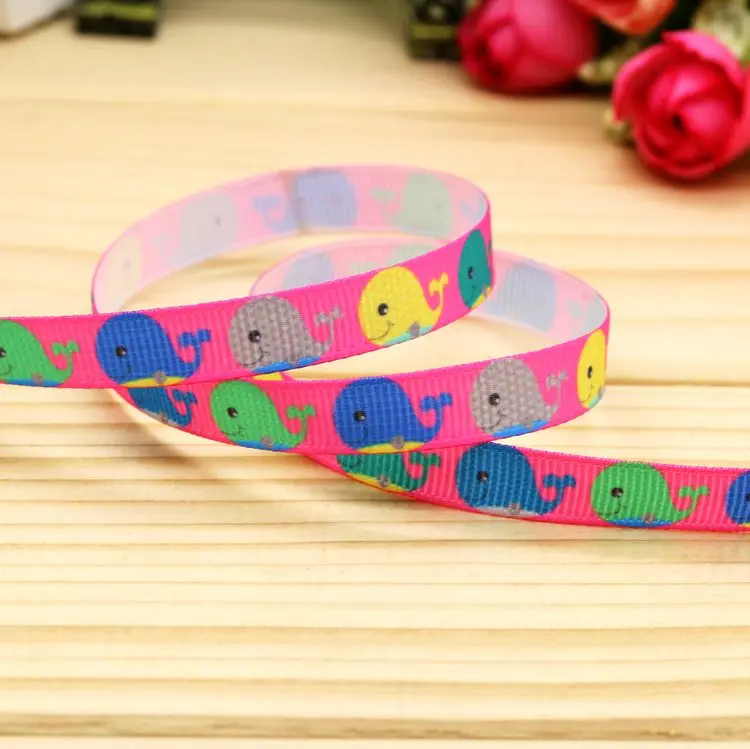 DHK 3/8\'\' 5yards Marine Animals Whale Fish Scales Printed Grosgrain Ribbon Accessory Hairbow Headwear DIY Decoration 9mm C1589