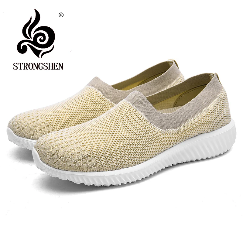 STRONGSHEN Women Sock Shoes Vulcanized Slip On Mesh Sneakers Women Flat Vulcanize Shoes