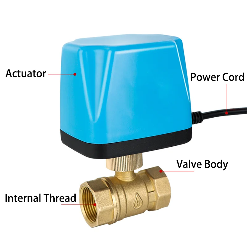 DC12V-24V or AC220V Electric Brass Ball Valve, 3-wire 2-control Electric Ball Valve 2-way, 3-way DN15 DN20 DN25 DN32 DN40 DN50