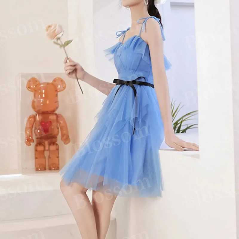 

Classic tulle formal occasion Party dress Knee-length slip dress Ball dress Heart-neck adult graduation dress