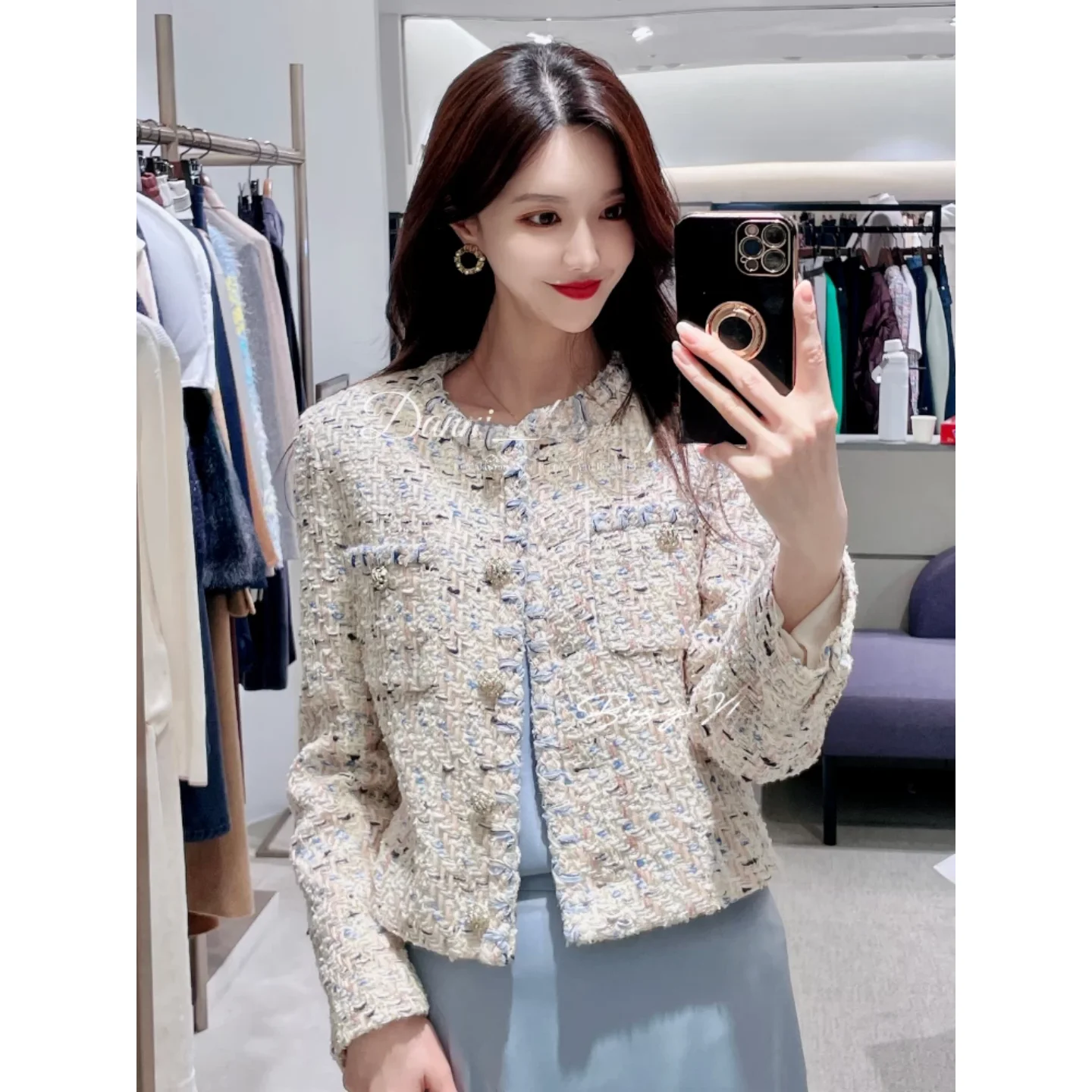 

Korean Sle round Ne ort Jaet Fraant Outerwear Versatile Slimming Commute Friendly Women's Faion Spring 2026